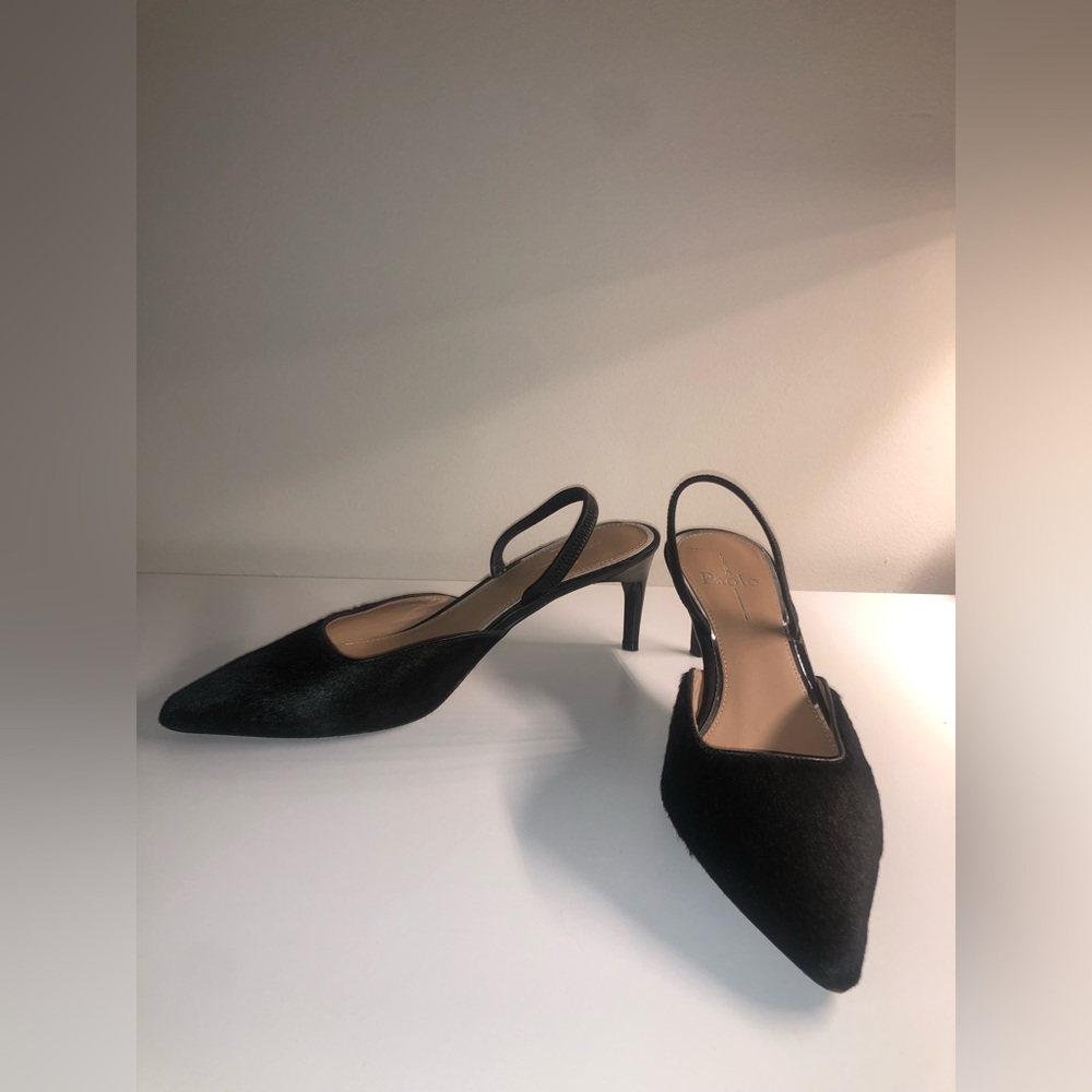 Black Calf Hair Sling Back Heels